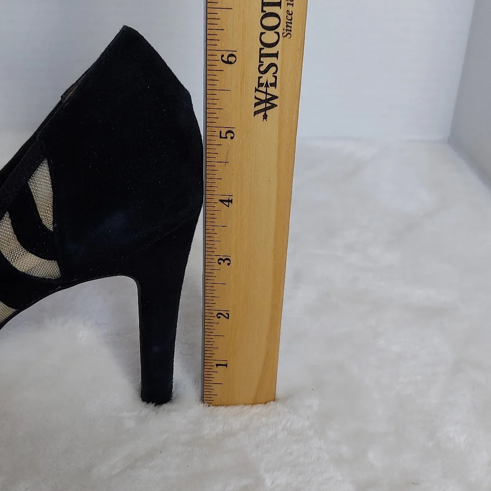 Beverly Feldman Honey2 Black Suede and Mesh Peep Toe Heel - Picture 13 of 16